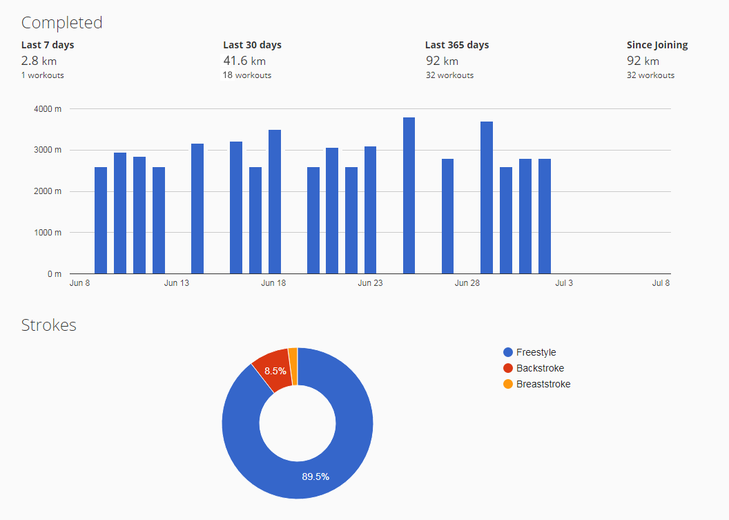 Swimming workout statistics